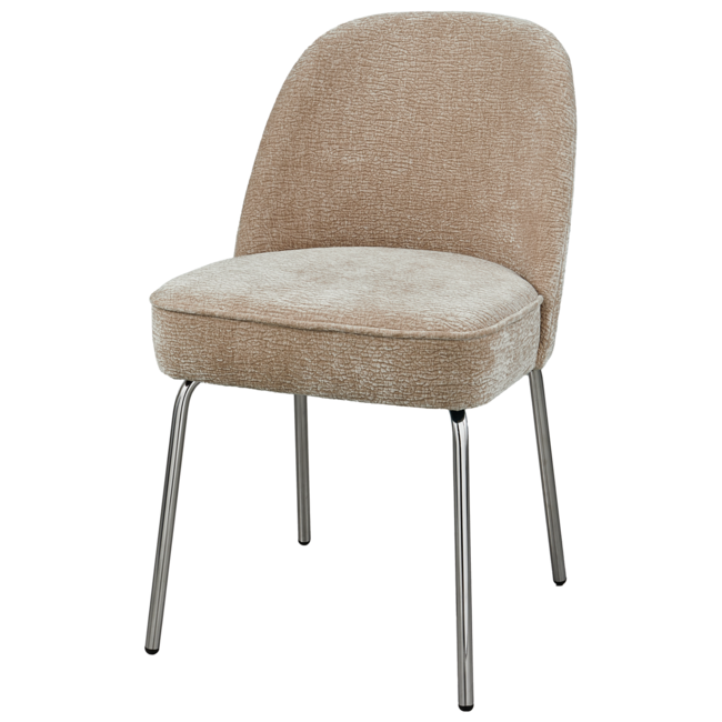 Woood Vogue eetkamerstoel 3d chenille zand chrome poot
