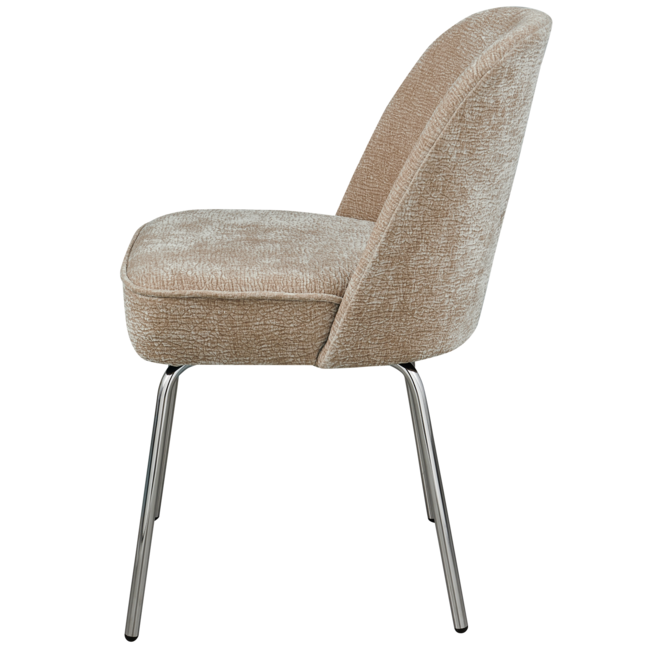 Woood Vogue eetkamerstoel 3d chenille zand chrome poot