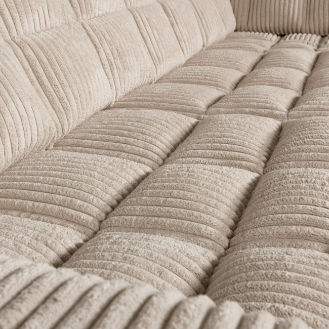 Woood Second date hoekbank rechts grove ribstof travertin