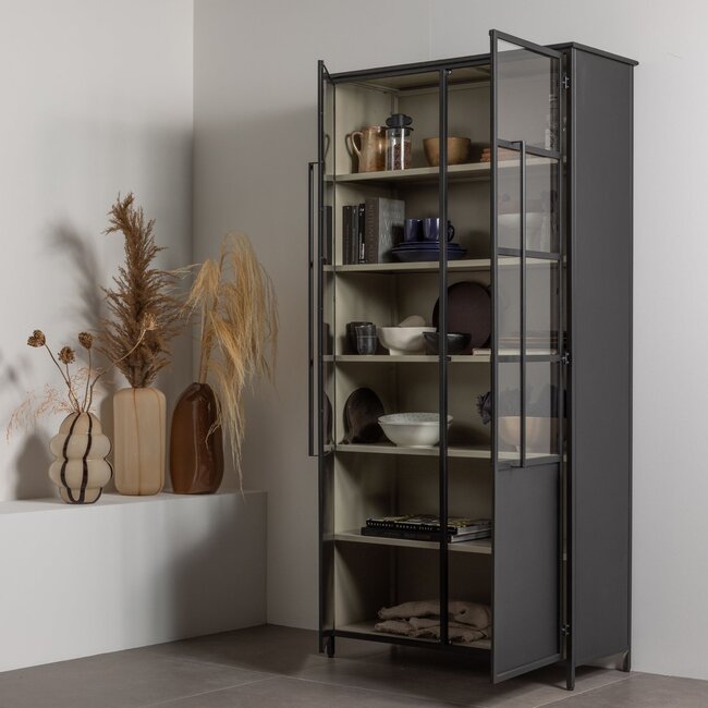 Woood Kency vaas glas met streep naturel/zwart