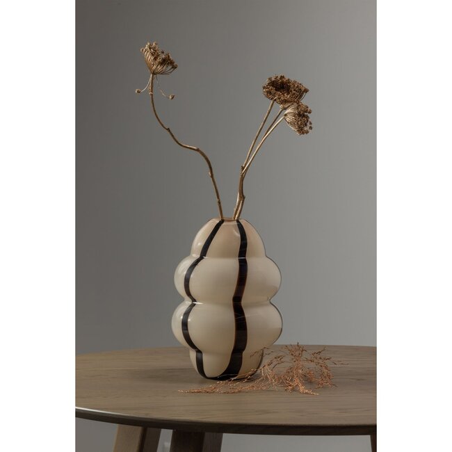 Woood Kency vaas glas met streep naturel/zwart