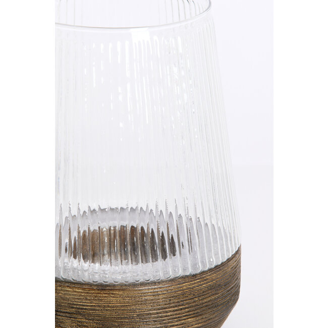 Light en Living Windlicht Ø22x30 Cm MINAS glas Rib helder+hout donkerbruin