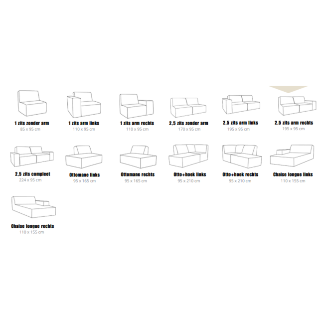 Pepp Interiors Bank Wave 2.5 zits met chaise longue rechts Now of Never 18