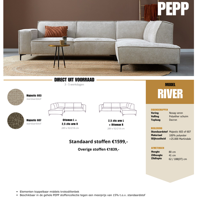 Pepp Interiors Hoekbank River - Ottoman rechts - Majestic 607