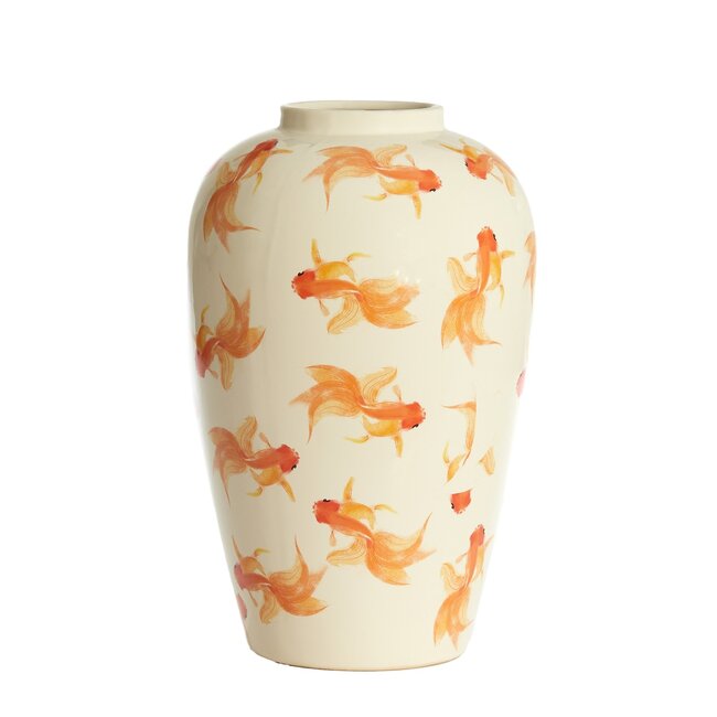 Light en Living Vaas deco Ø28X42 cm Fish keramiek wit+oranje