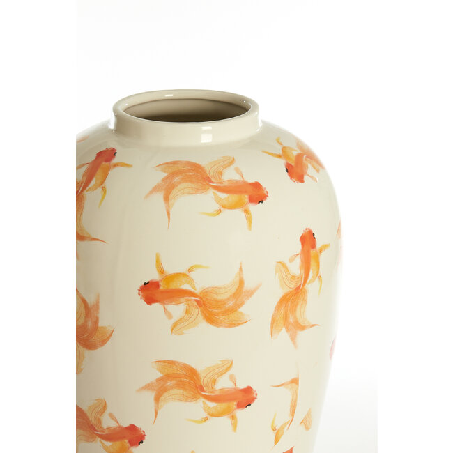 Light en Living Vaas deco Ø28X42 cm Fish keramiek wit+oranje