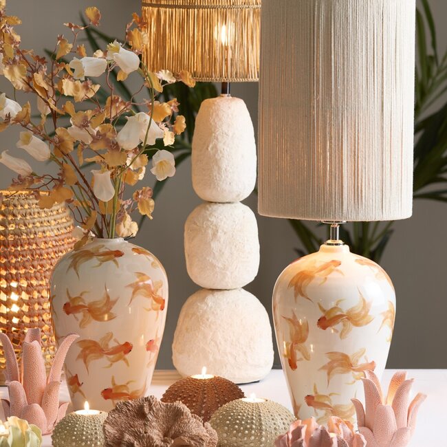 Light en Living Vaas deco Ø28X42 cm Fish keramiek wit+oranje