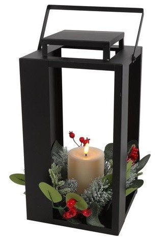 Lantaarn met 3xLED kaars Toulon zwart / wit - De Woon Winkel