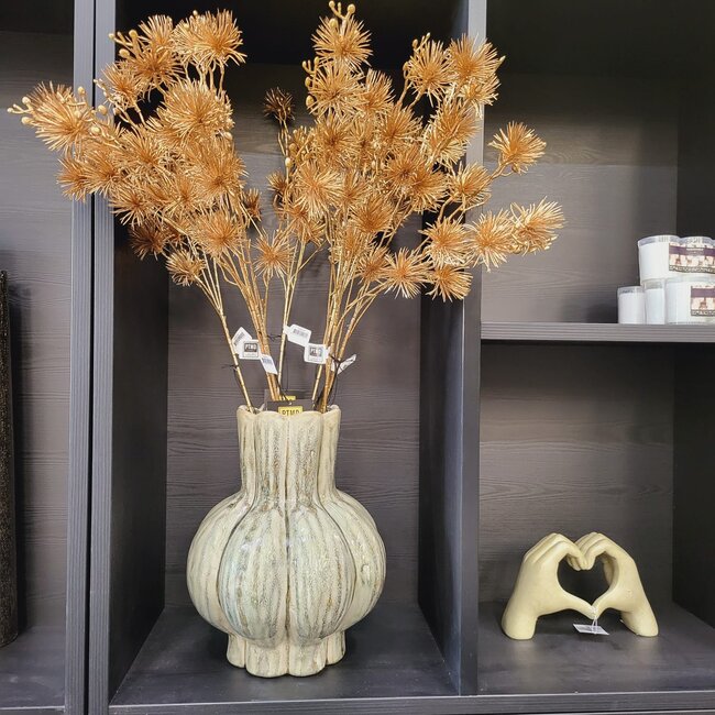 PTMD Kunsttak Twig Plant gold metallic pine spray