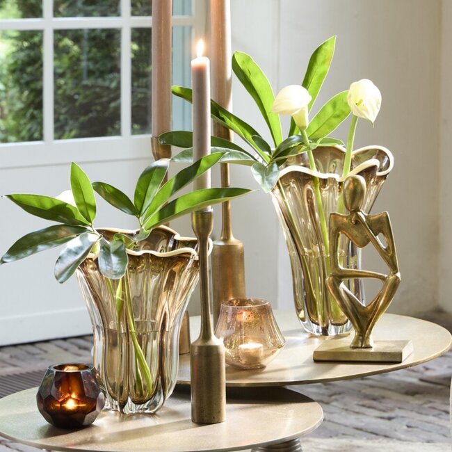 Light & Living Vaas Ø26X32 cm KAZUNO Glas helder bruin+grijs+creme
