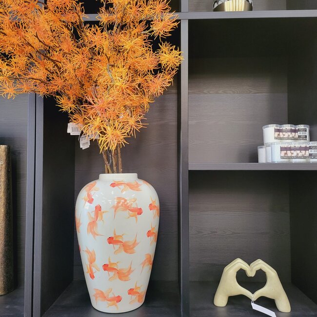 Light en Living Vaas deco Ø28X42 cm Fish keramiek wit+oranje