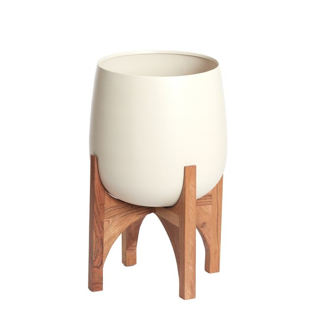 Light en Living Pot deco op voet Ø36x50 cm KARUNA hout+mat crème