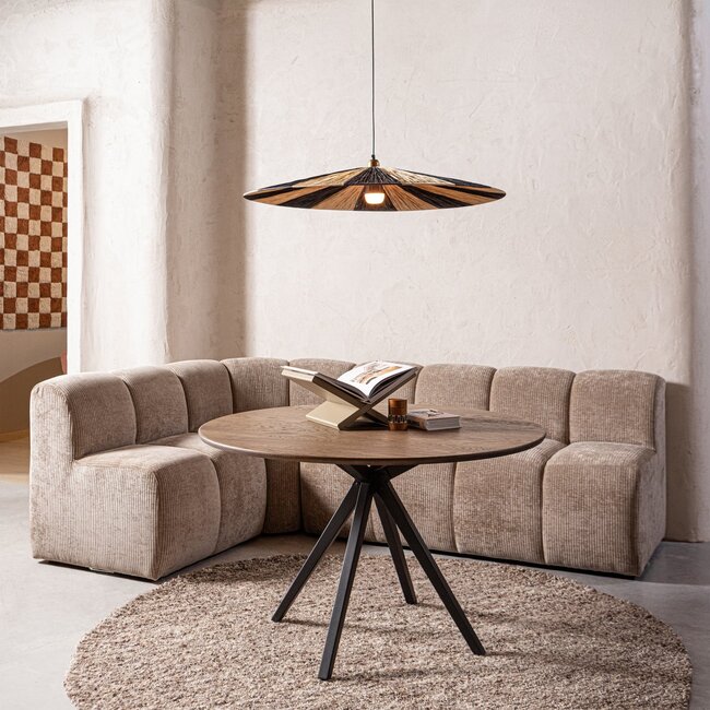 Woood MOJO eetbankje hoek met rugleuning Ribstof donkerzand