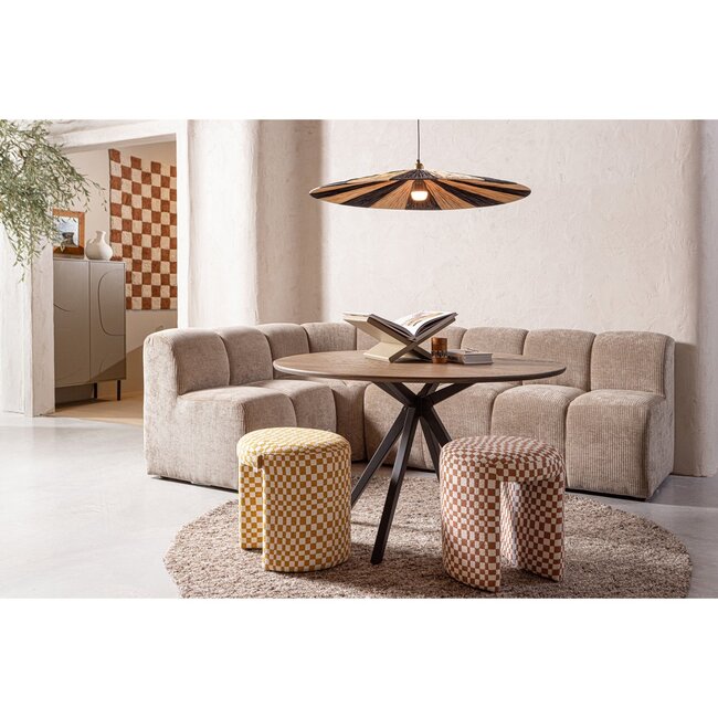 Woood MOJO eetbankje hoek met rugleuning Ribstof donkerzand