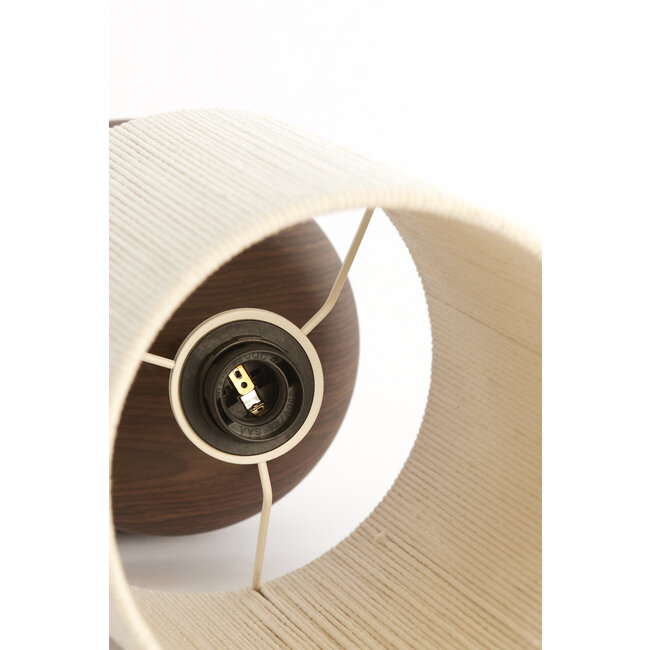 Light en Living Tafellamp Ø22x50,5 cm DANIALO hout print donkerbruin+touw crème