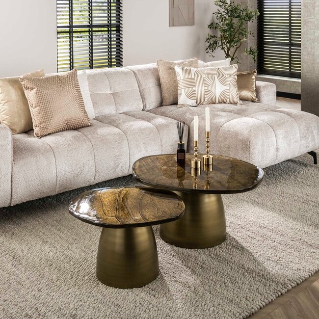 WoonStijl Salontafel set van 2 Eclipse goud antiek finish