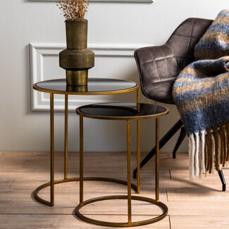 Light & Living Sidetable set van 2 DUARTE Glas Goud – rookglas