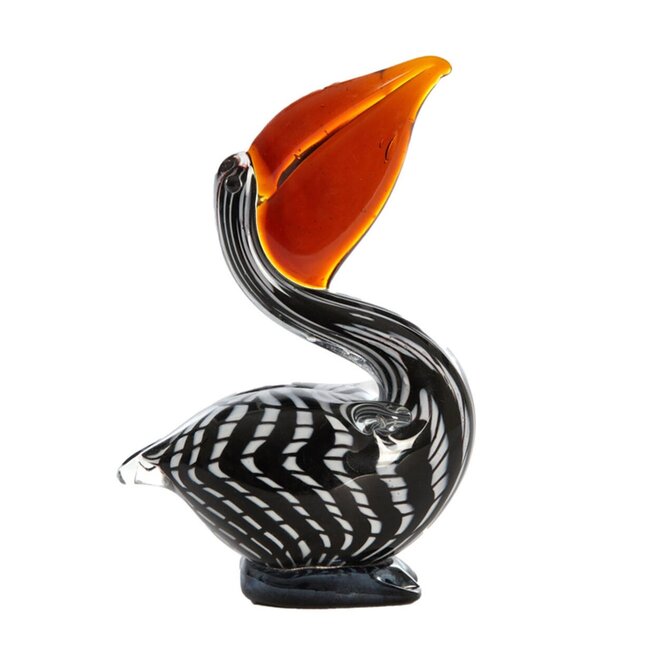 Light en Living Ornament 13x7x19 cm PELICAN glas zwart-wit+bruin gestreept