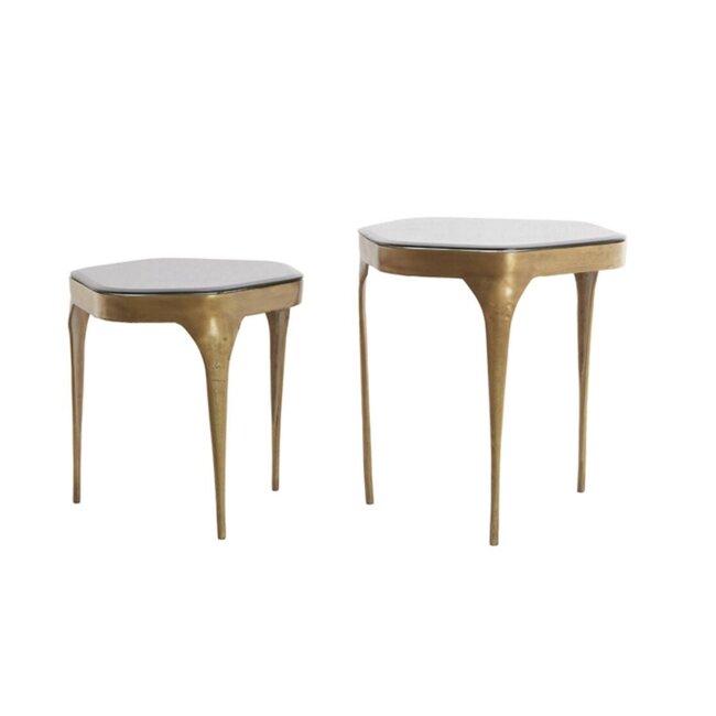 Light en Living Bijzettafel Set van 2 max 50x45,5x50 cm AVI glas smoke+antiek brons
