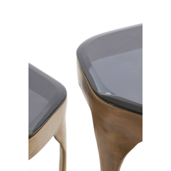 Light en Living Bijzettafel Set van 2 max 50x45,5x50 cm AVI glas smoke+antiek brons