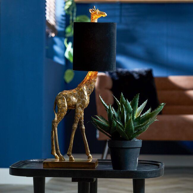 Light en Living Tafellamp 26x16x61 cm GIRAFFE antiek  brons+velvet zwart