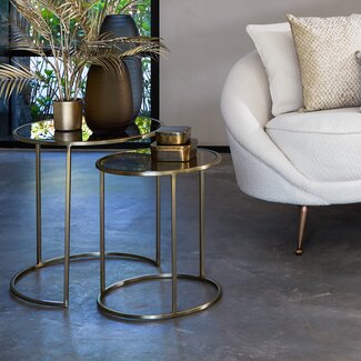 Light en Living Bijzettafel set van 2 DUARTE glas bruin+licht goud