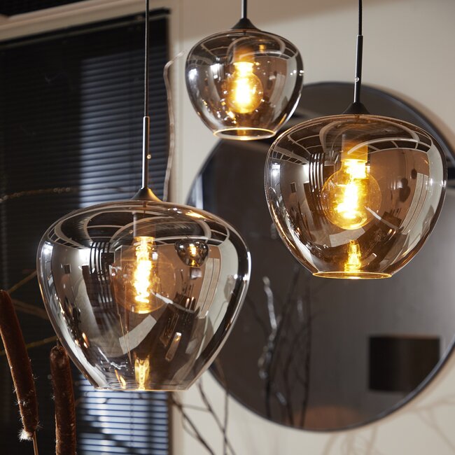 Light en Living Hanglamp MAYSON mat zwart+glas smoke - Diverse maten