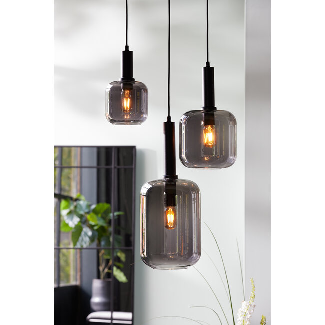 Light en Living Hanglamp Ø16x26 cm LEKAR zwart+smoke glas