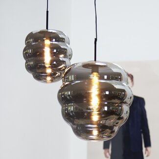 Light & Living Hanglamp  MISTY glas  smoke+mat zwart - 2 maten