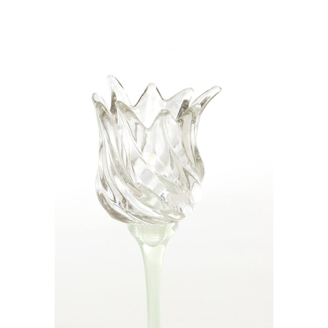 Light en Living Theelicht op voet Ø9,5x21 cm FLORA gls mat mint groen+helder