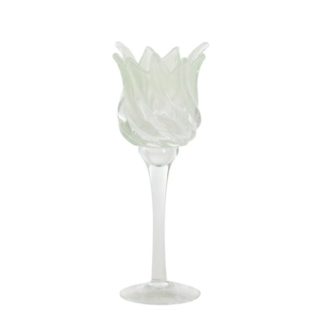 Light en Living Theelicht op voet Ø9,5x24 cm FLORA glas helder+mt mint groen