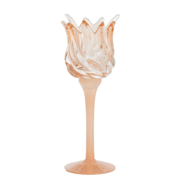 Light & Living Theelicht op voet Ø9,5x24 cm FLORA glas mat perzik+perzik