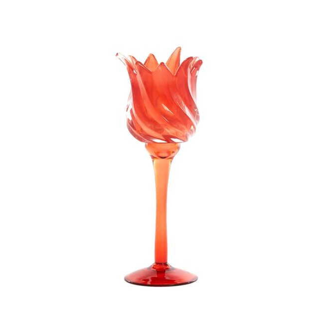Light & Living Theelicht op voet Ø9,5x24 cm FLORA glas rood+mat rood