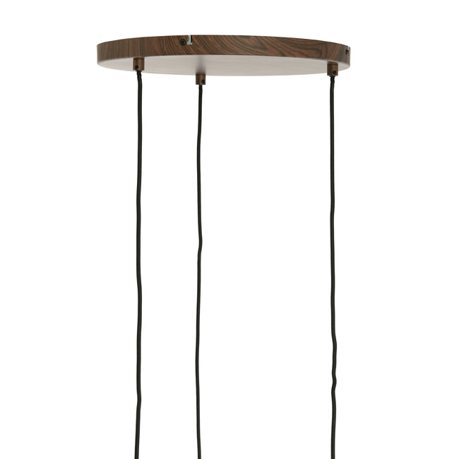 Light en Living Hanglamp 3L Ø35x32 cm DANIALO houtprint donkerbruin met  touw creme