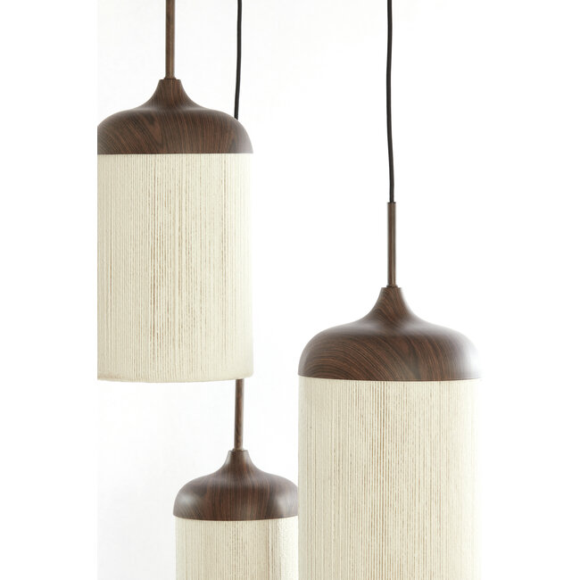 Light en Living Hanglamp 3L Ø35x32 cm DANIALO houtprint donkerbruin met  touw creme