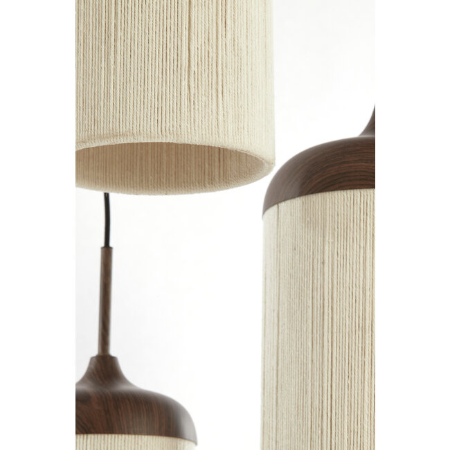 Light en Living Hanglamp 3L Ø35x32 cm DANIALO houtprint donkerbruin met  touw creme