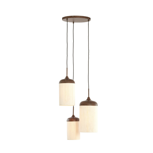 Light en Living Hanglamp 3L Ø35x32 cm DANIALO houtprint donkerbruin met  touw creme