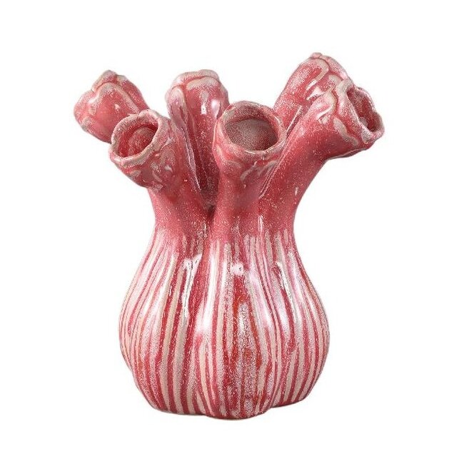 PTMD Vaas Annmarie Light Pink ceramic flower shape tubes L