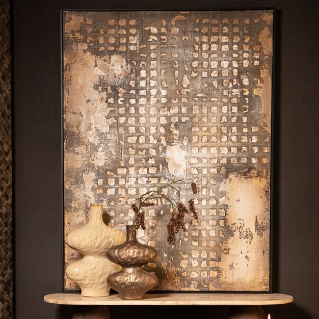 PTMD Schilderij Pathe Brown canvas rough pattern rechthoek