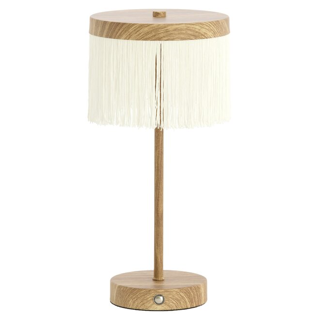 Light en Living Tafellamp DINY LED Ø17x35 cm – Houtprint met Crème Franje | Light & Living