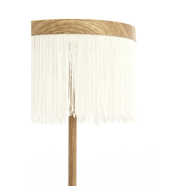 Light en Living Tafellamp DINY LED Ø17x35 cm – Houtprint met Crème Franje | Light & Living