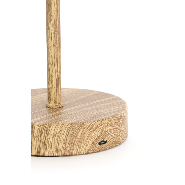 Light en Living Tafellamp DINY LED Ø17x35 cm – Houtprint met Crème Franje | Light & Living