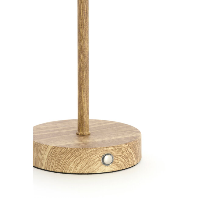 Light en Living Tafellamp DINY LED Ø17x35 cm – Houtprint met Crème Franje | Light & Living
