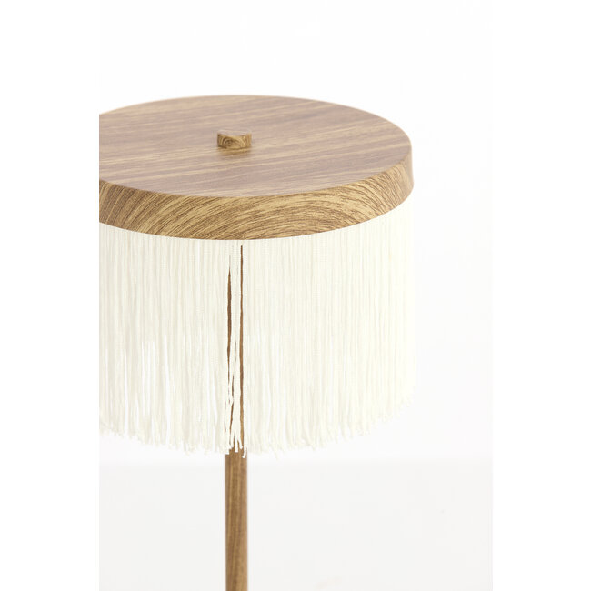 Light en Living Tafellamp DINY LED Ø17x35 cm – Houtprint met Crème Franje | Light & Living
