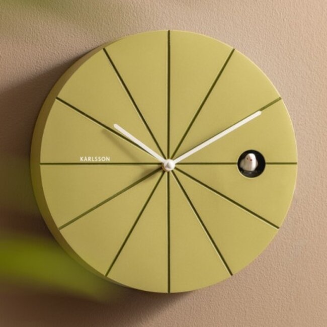 Karlsson Wandklok Destacado Cuckoo olijfgroen met luxe groen