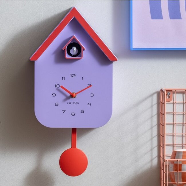 Karlsson Wandklok Dupla Color Cuckoo zacht paars met helder oranje