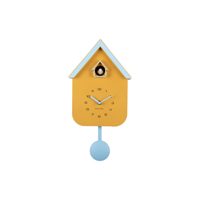 Karlsson Wandklok Dupla Color Cuckoo mango geel met zacht blauw