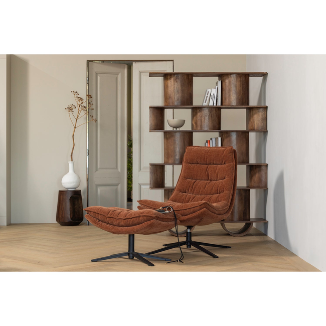 Woood Draaifauteuil Kube met hocker bruin