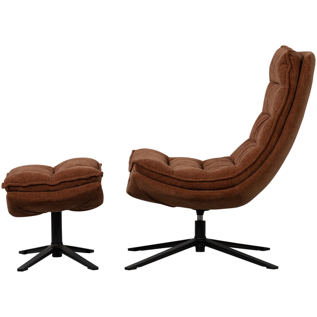 Woood Draaifauteuil Kube met hocker bruin