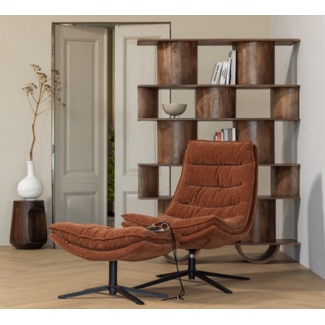 Woood Draaifauteuil Kube met hocker bruin